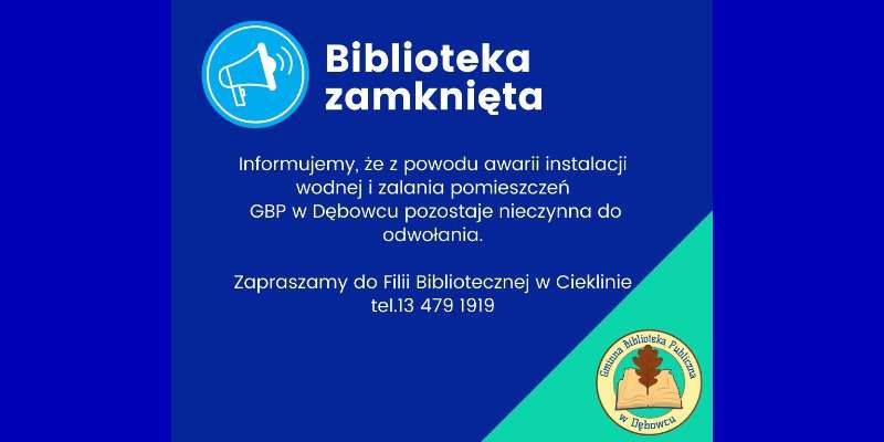 Gminna Biblioteka Publiczna w Dębowcu zamknięta do odwołania